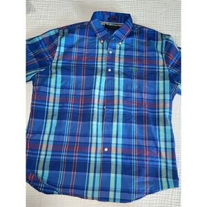 U.S. Polo Assn. XL Blue Plaid Stretch Short‎ Sleeve Button Down Shirt